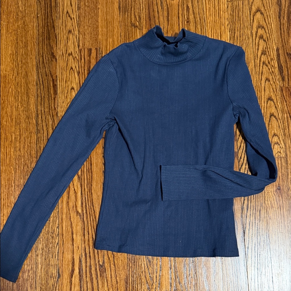 Anthropologie Dark Blue Ribbed Long Sleeve Top